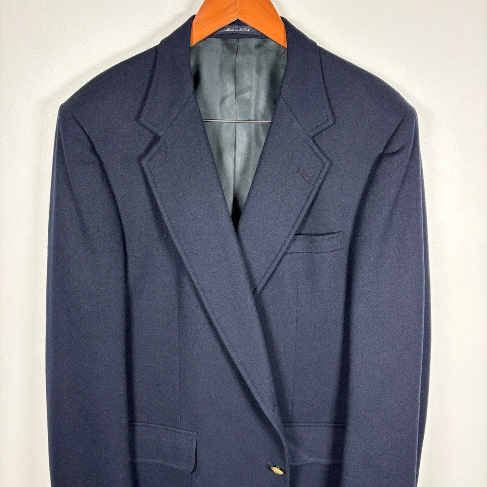 Stanley Blacker Mens Navy Blue Double Breasted Blazer Gold Crest Buttons USA